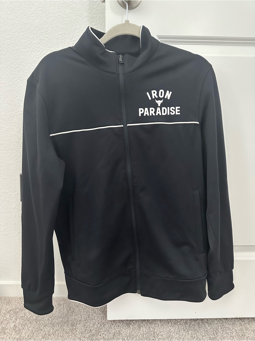 Under Armour Black Full-Zip Track Jacket with White Piping